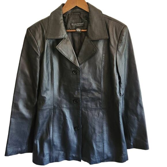 Vintage Leather Jacket Blazer Womens Large Dialogue Y2K Three Button - Picture 1 of 3